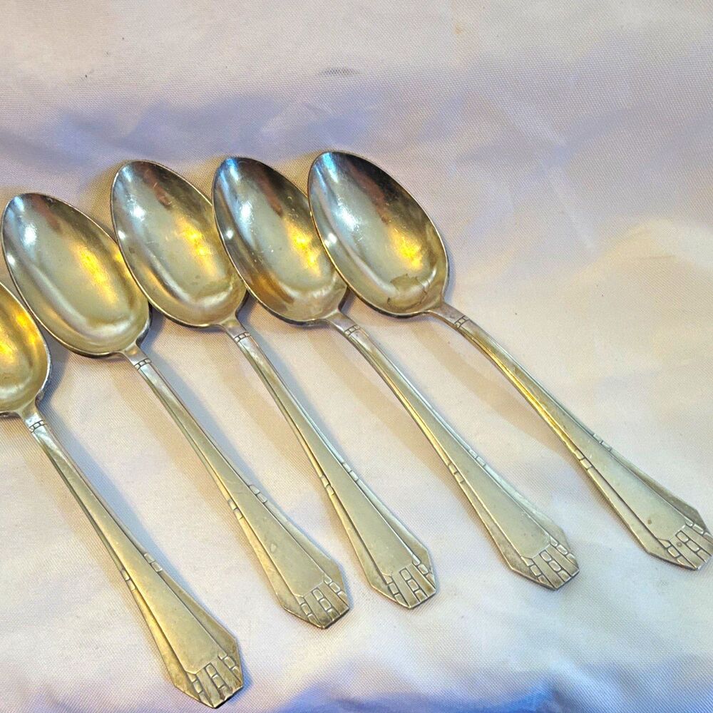 Reneka 100 Silver Plated Spoon Deco Etched Geometric Handle 8.5 inch set of